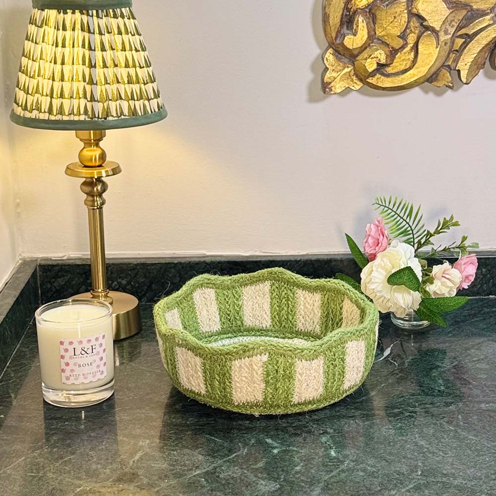 Stripy Scalloped Mini Basket - green