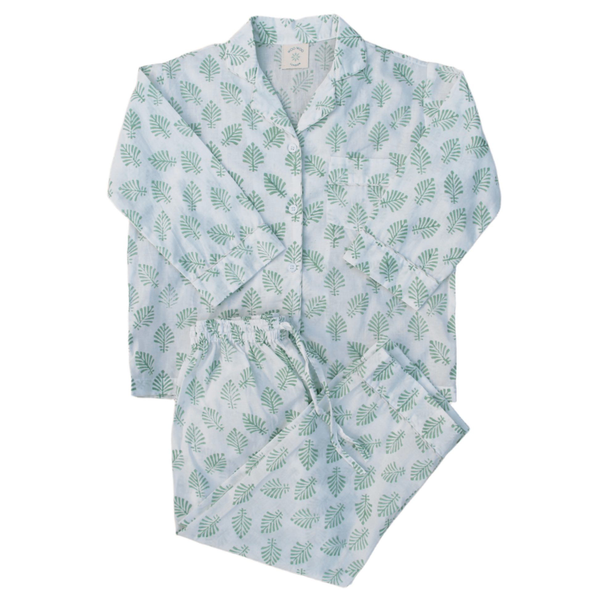 Sage Green Leaf Pyjamas in Soft Cotton