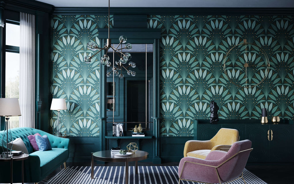 Frond Art Deco Wallpaper in Rich Jewel Tones