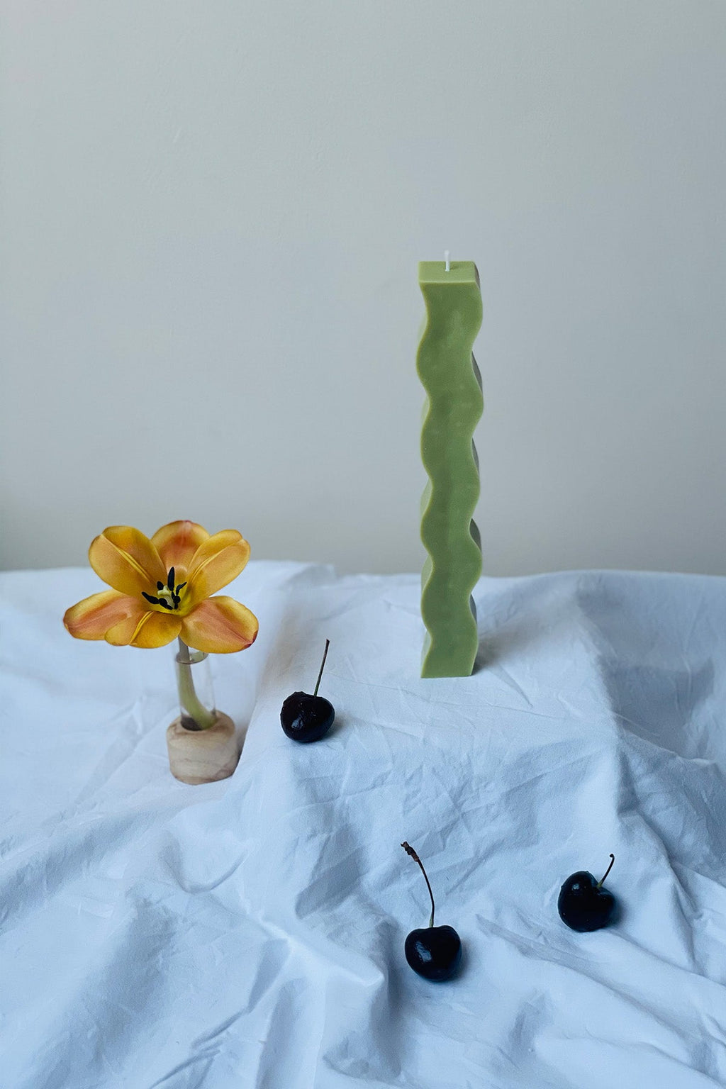 Wavy Pillar Candle in Pastel Colours