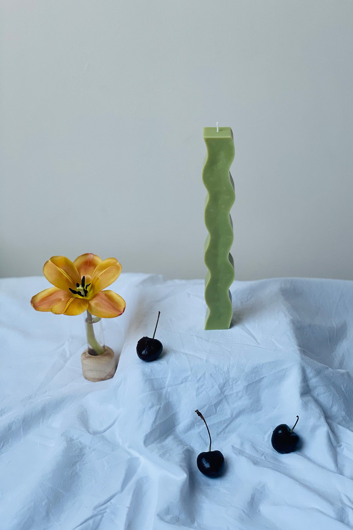 Wavy Pillar Candle in Pastel Colours