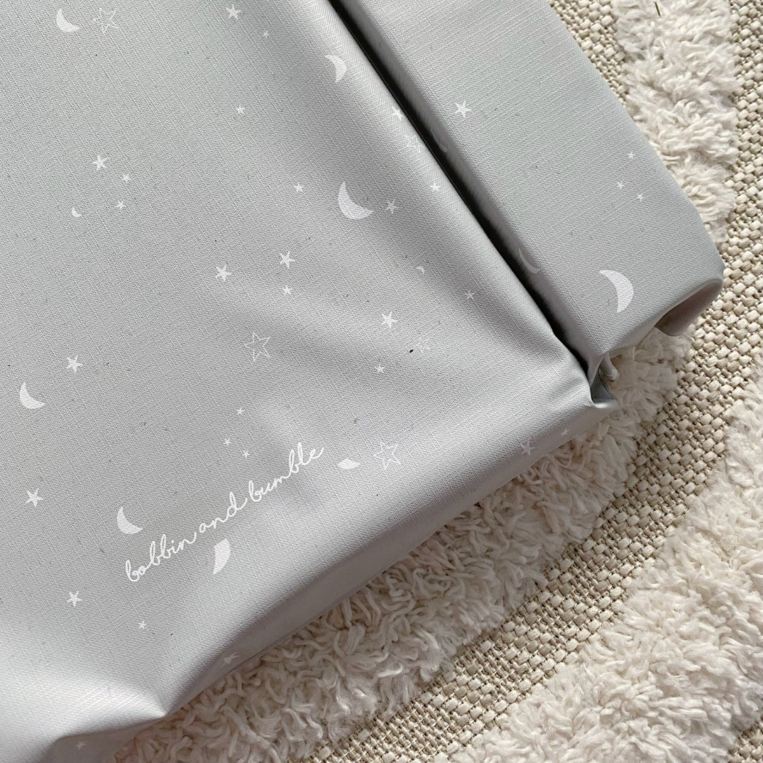 Standard Changing Mat - Grey-green moon and stars Print