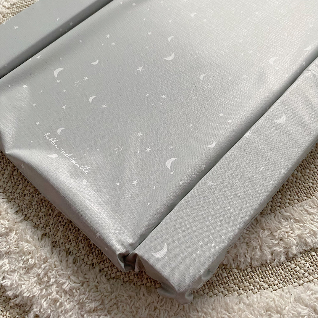 Standard Changing Mat - Grey-green moon and stars Print