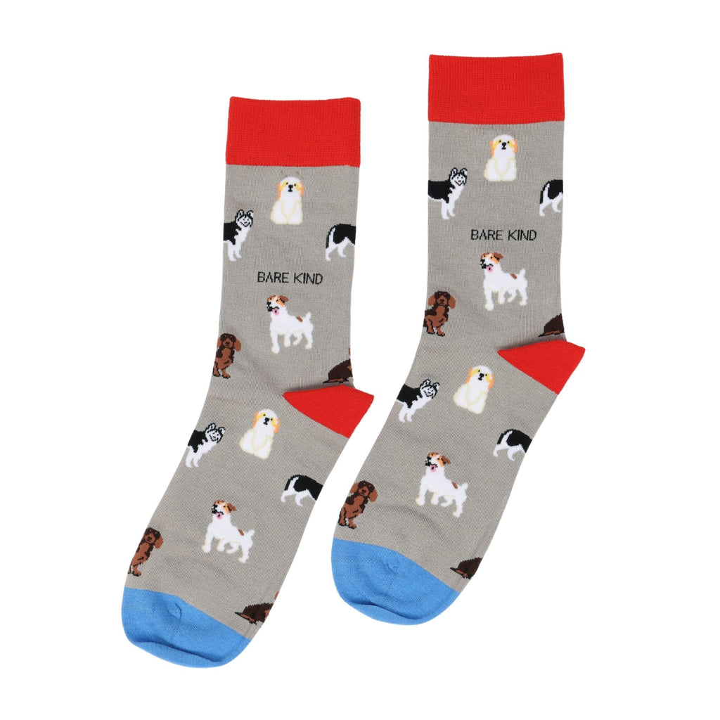 Grey Bamboo Socks with Dog Print