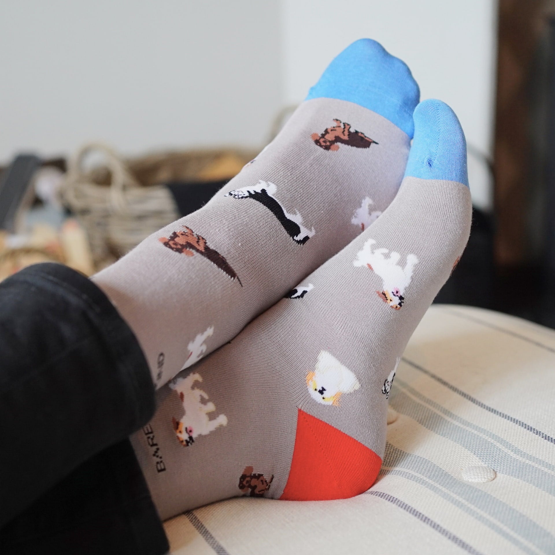 Grey Bamboo Socks with Dog Print
