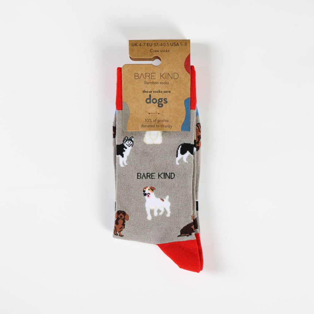 Grey Bamboo Socks with Dog Print