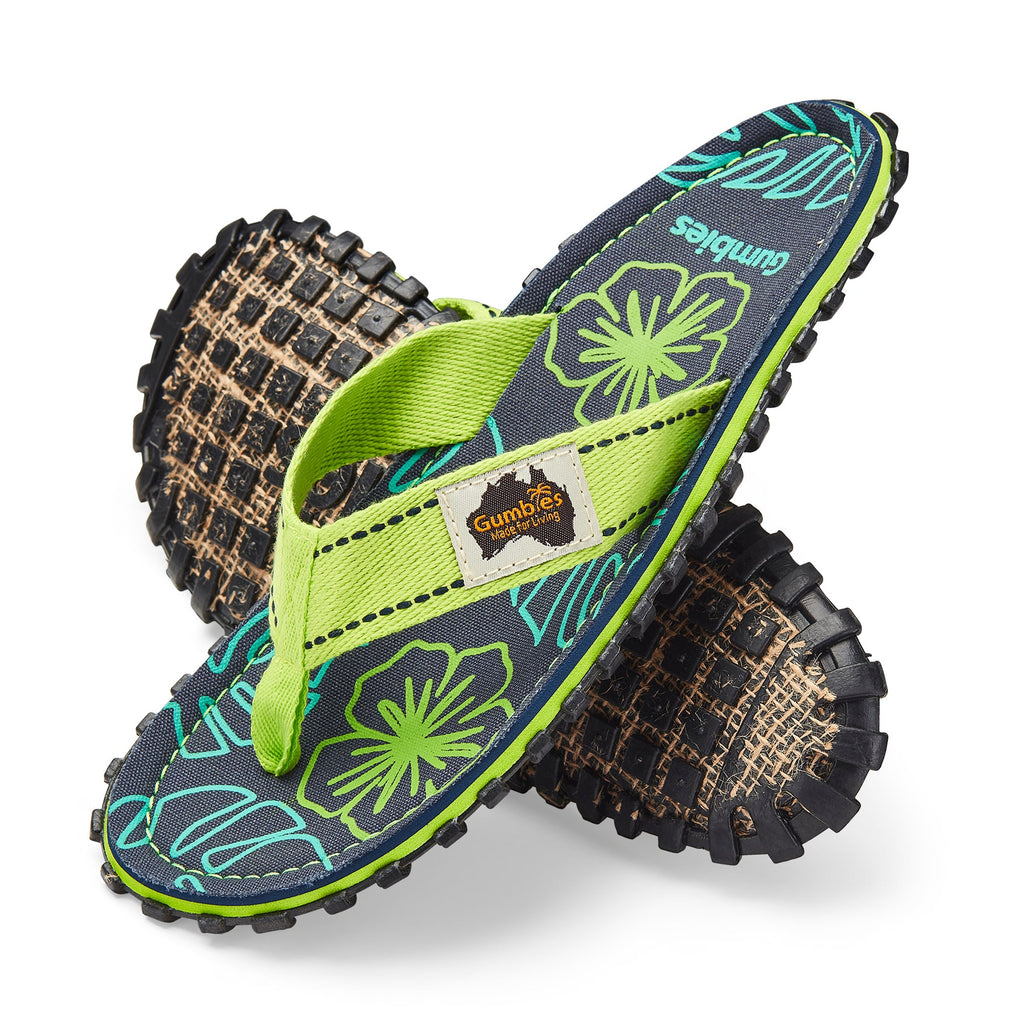 Women's Flip Flops Lime Hibiscus