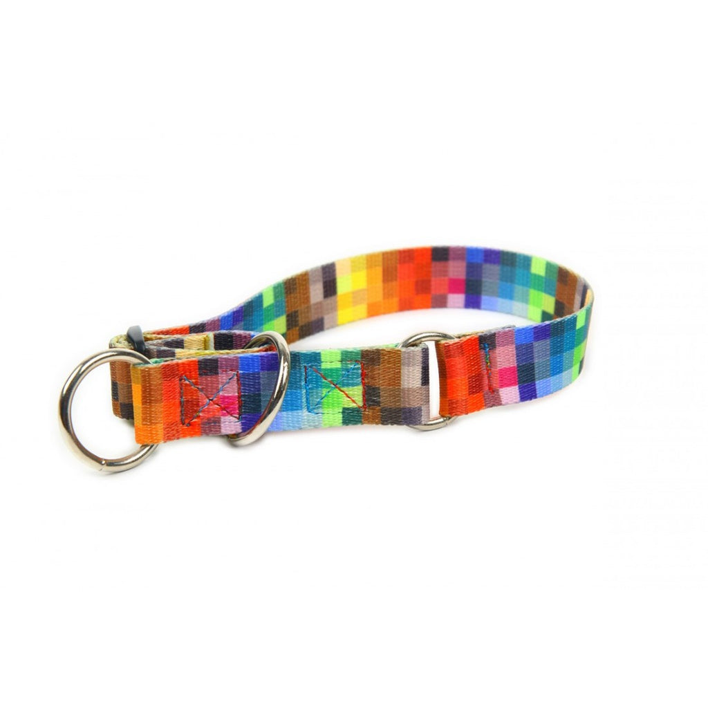 soft morning light on a half choke pixel collar for a large dog, showing its comfortable woven tape