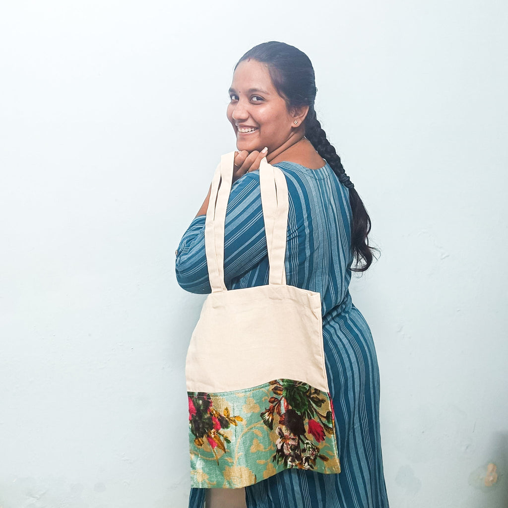 Upcycled Sari Cotton Tote Bag, Handmade in India