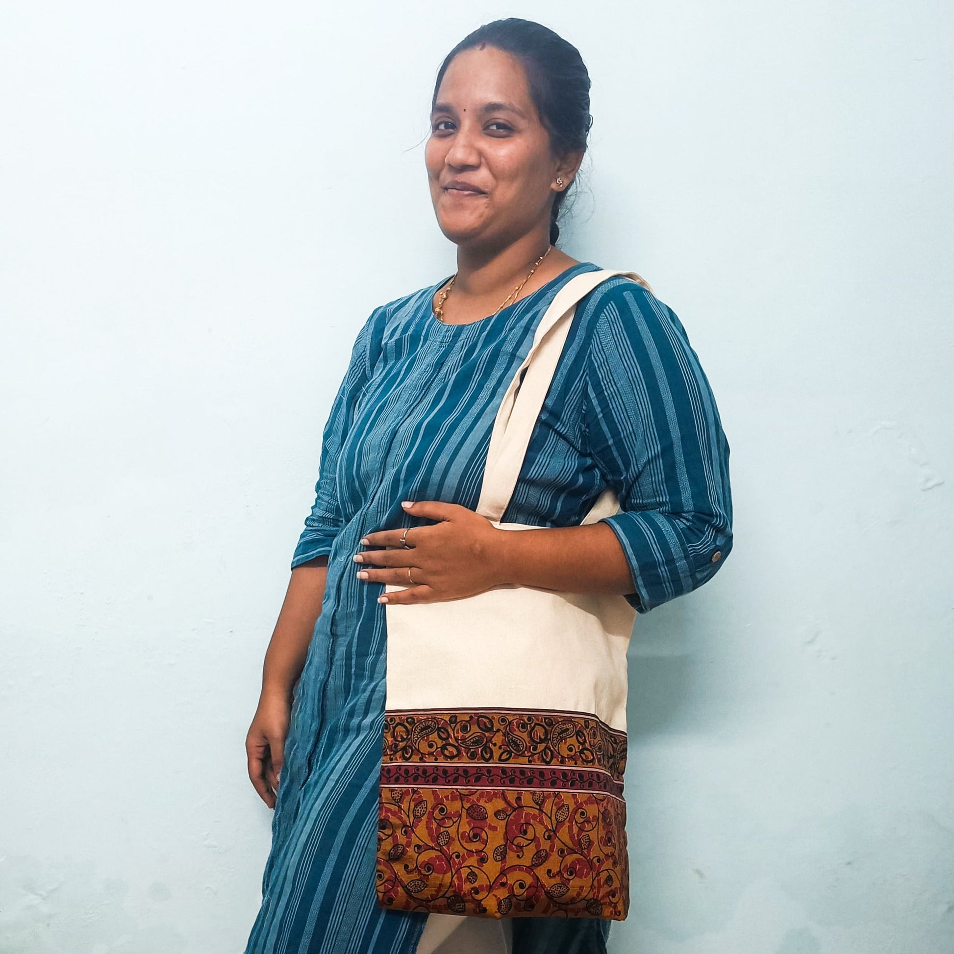 Upcycled Sari Cotton Tote Bag, Handmade in India