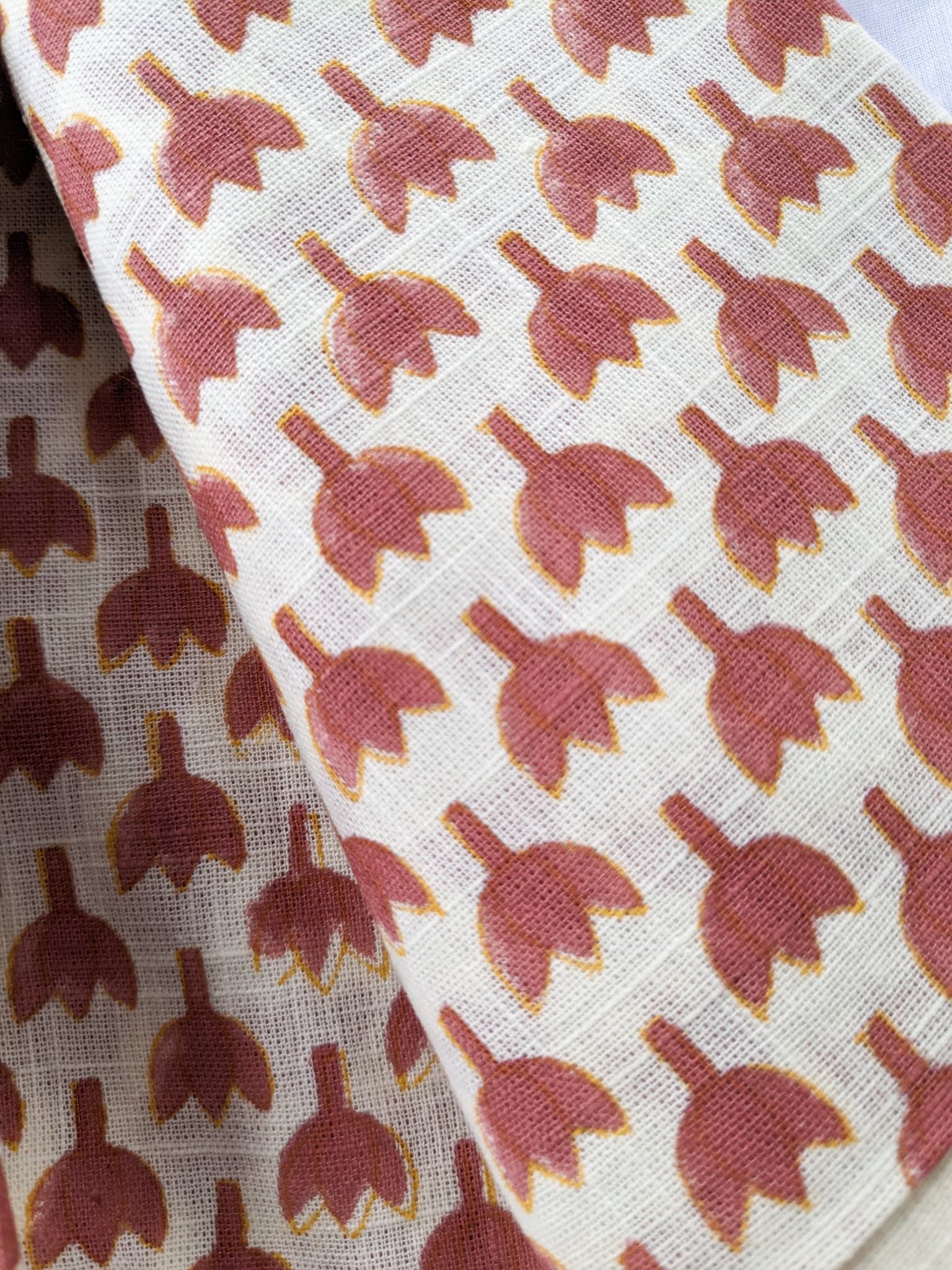 Hand Block Printed Cotton Scarf in Red and Yellow Flowers