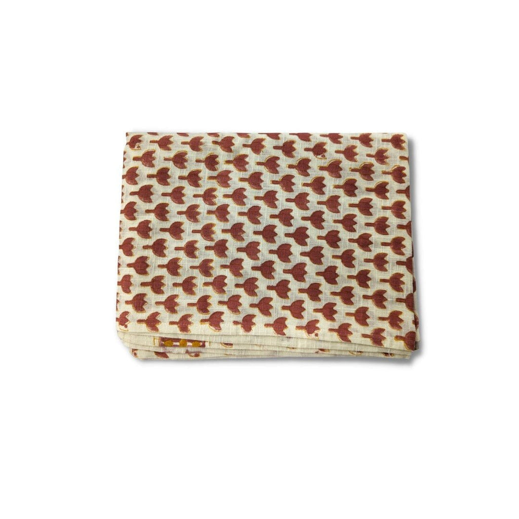 Hand Block Printed Cotton Scarf in Red and Yellow Flowers