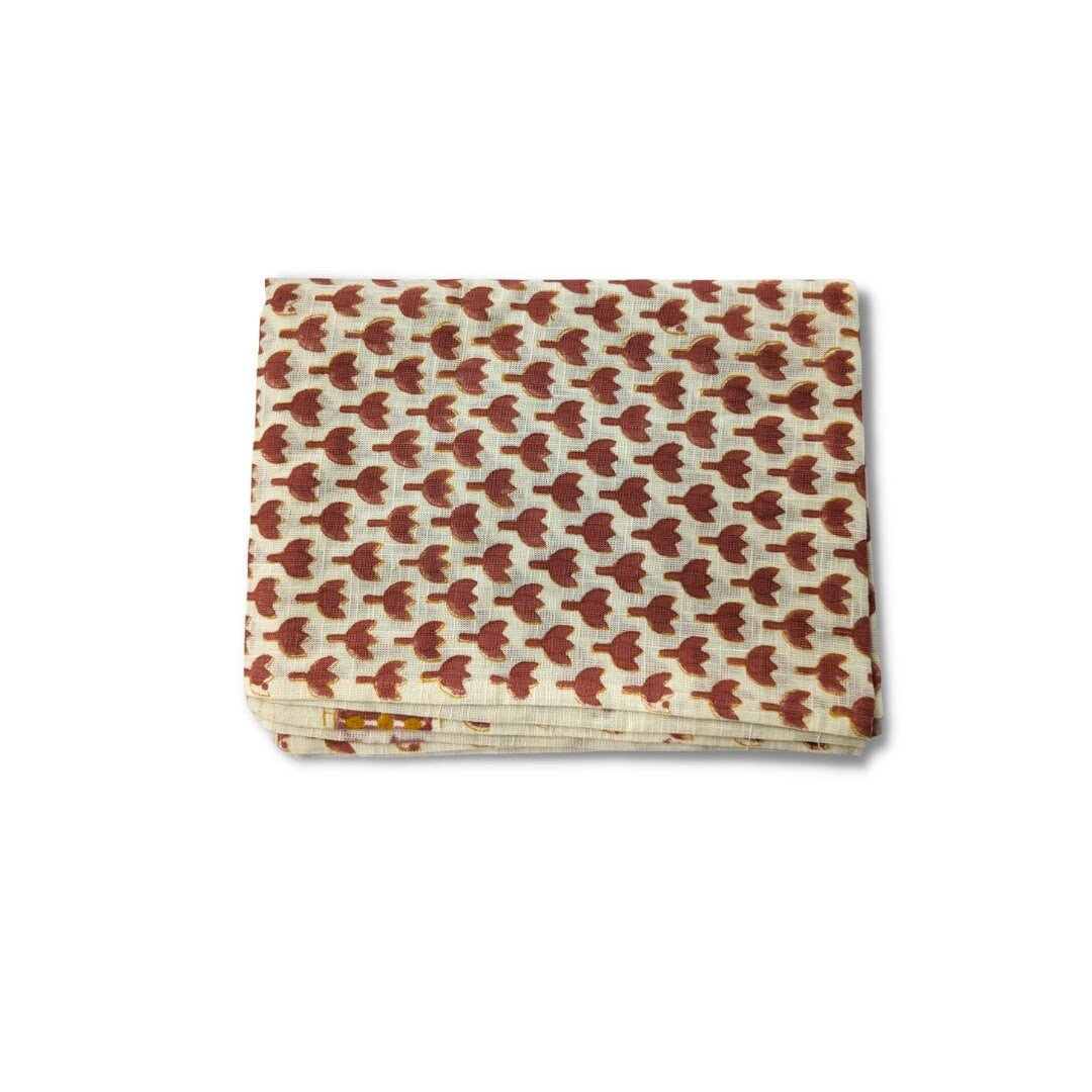 Hand Block Printed Cotton Scarf in Red and Yellow Flowers