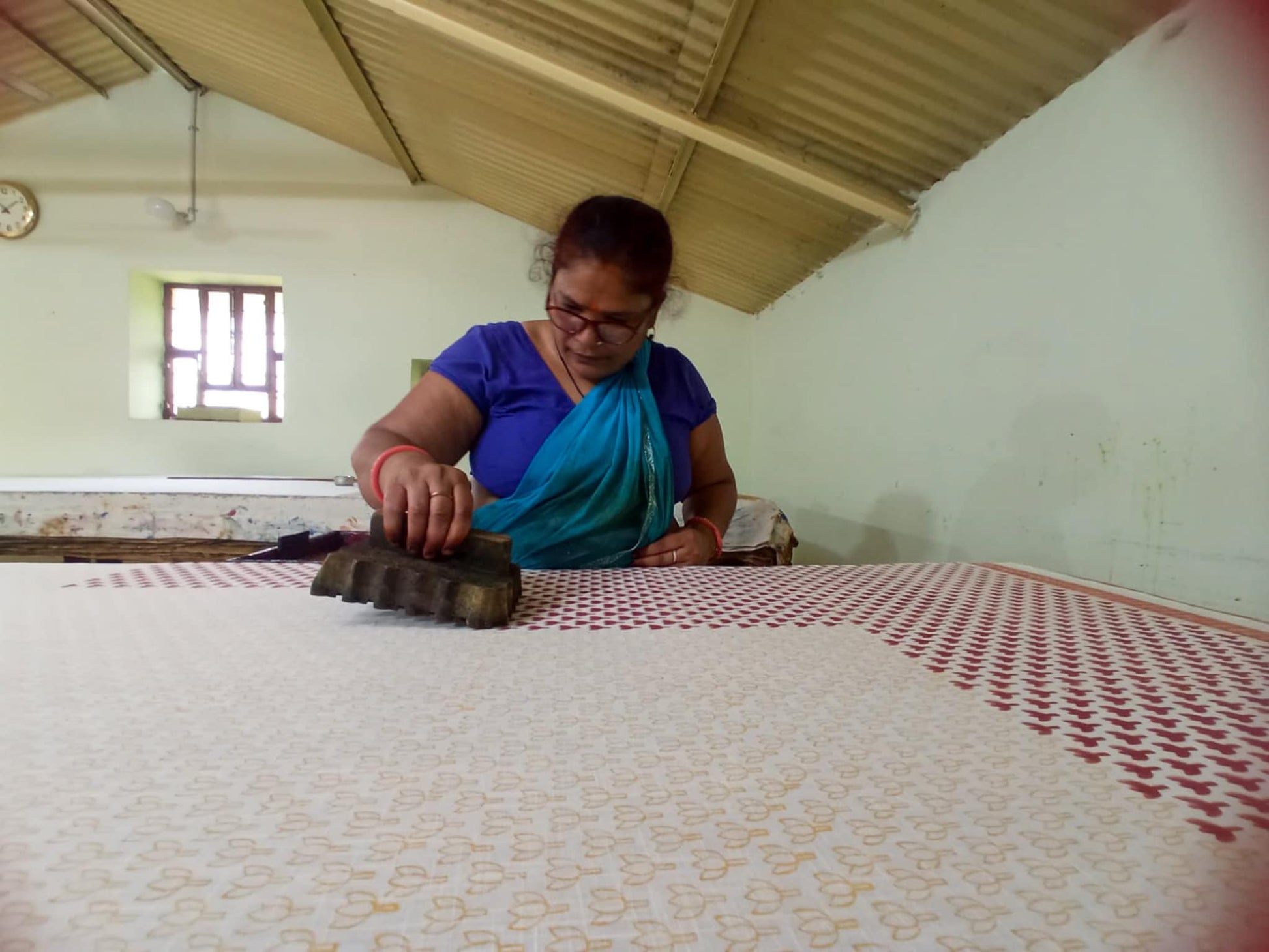 Hand Block Printed Cotton Scarf in Red and Yellow Flowers