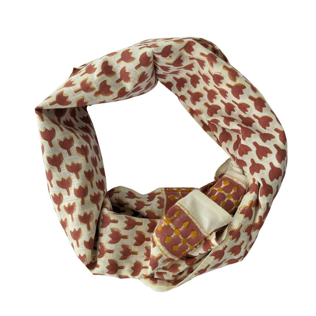 Hand Block Printed Cotton Scarf in Red and Yellow Flowers