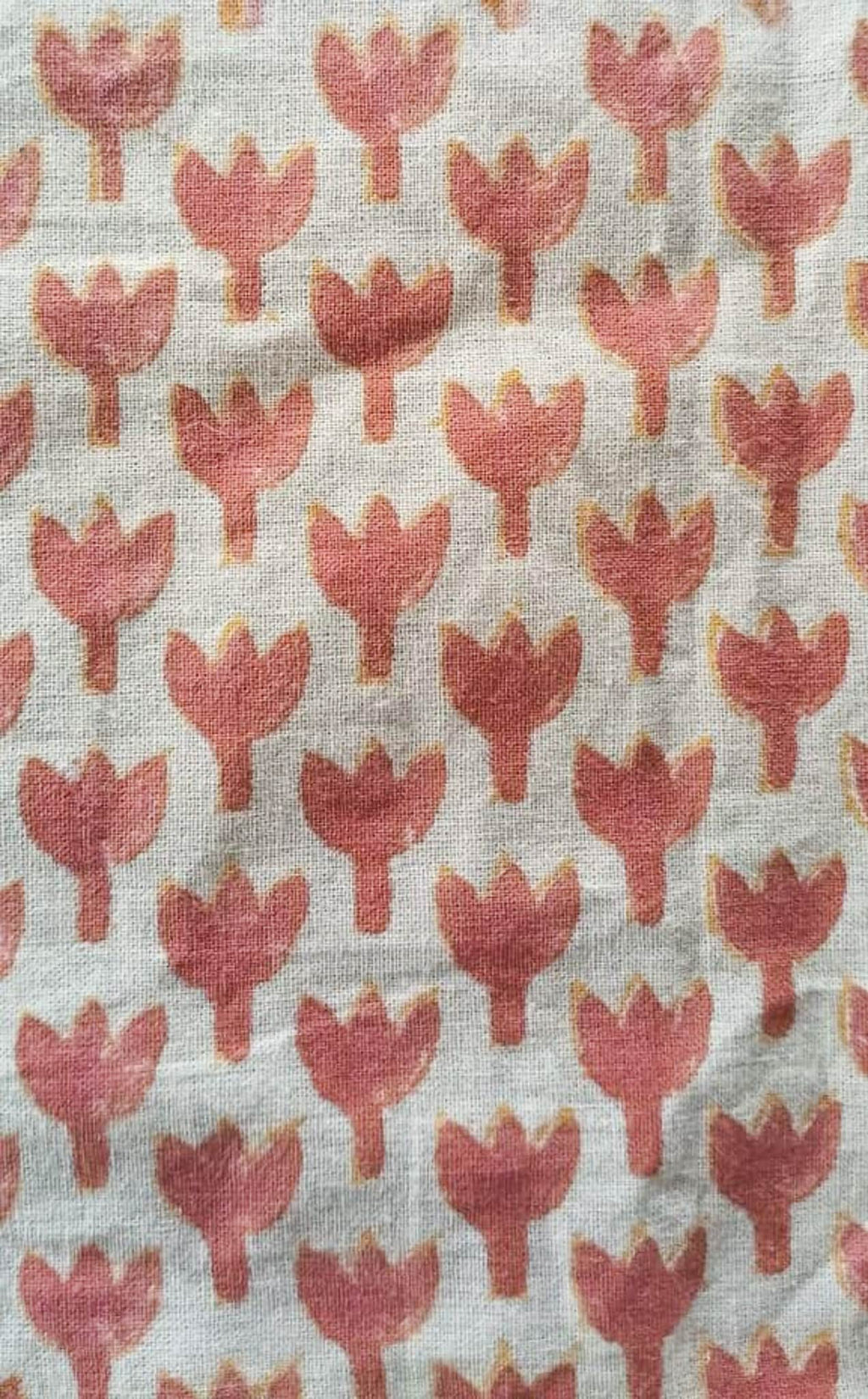 Hand Block Printed Cotton Scarf in Red and Yellow Flowers