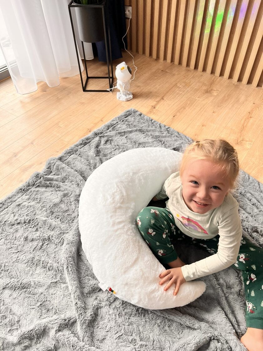 handcrafted giant moon pillow with removable filling for easy cleaning