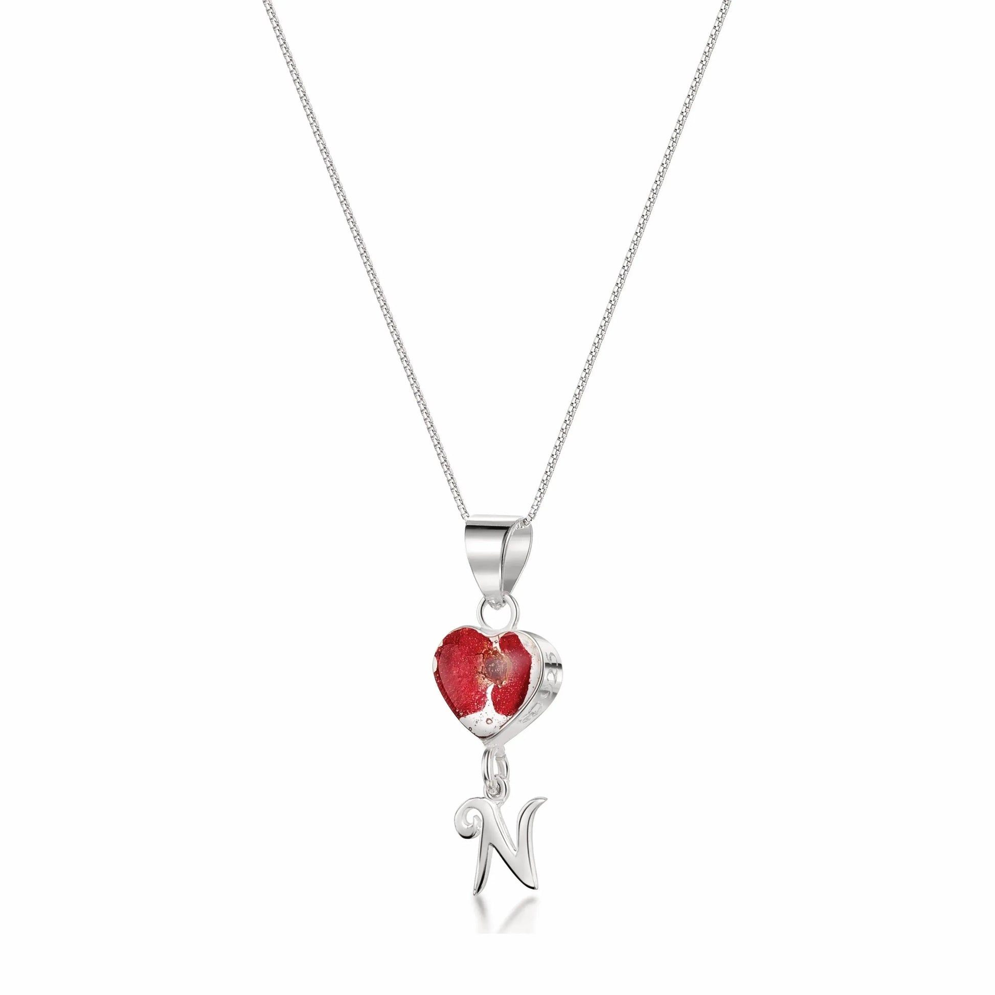 Sterling Silver Initial Pendant Necklace with Real Poppy Flower