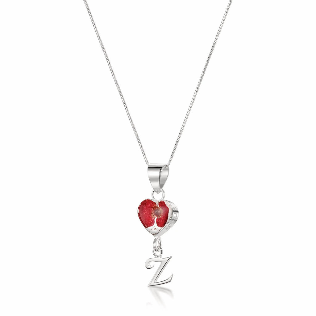 Sterling Silver Initial Pendant Necklace with Real Poppy Flower