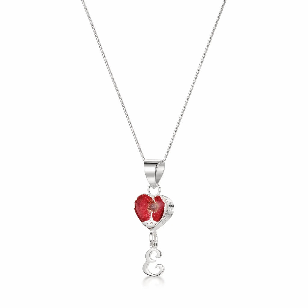 Sterling Silver Initial Pendant Necklace with Real Poppy Flower