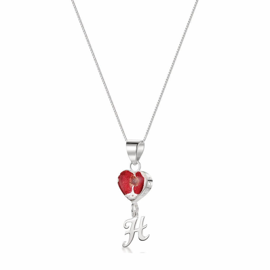 Sterling Silver Initial Pendant Necklace with Real Poppy Flower