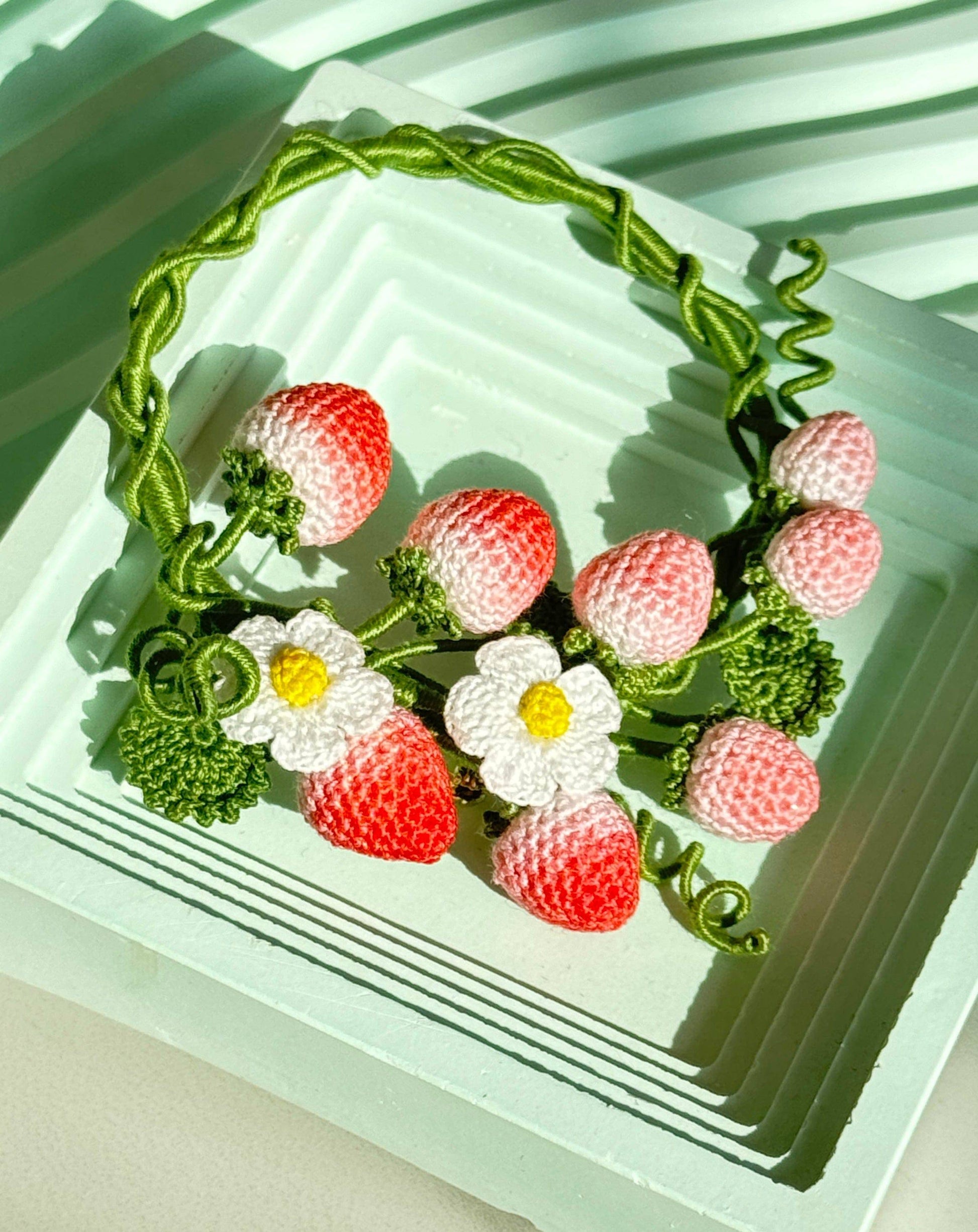 Micro Crochet Strawberry Brooch and Earrings Set