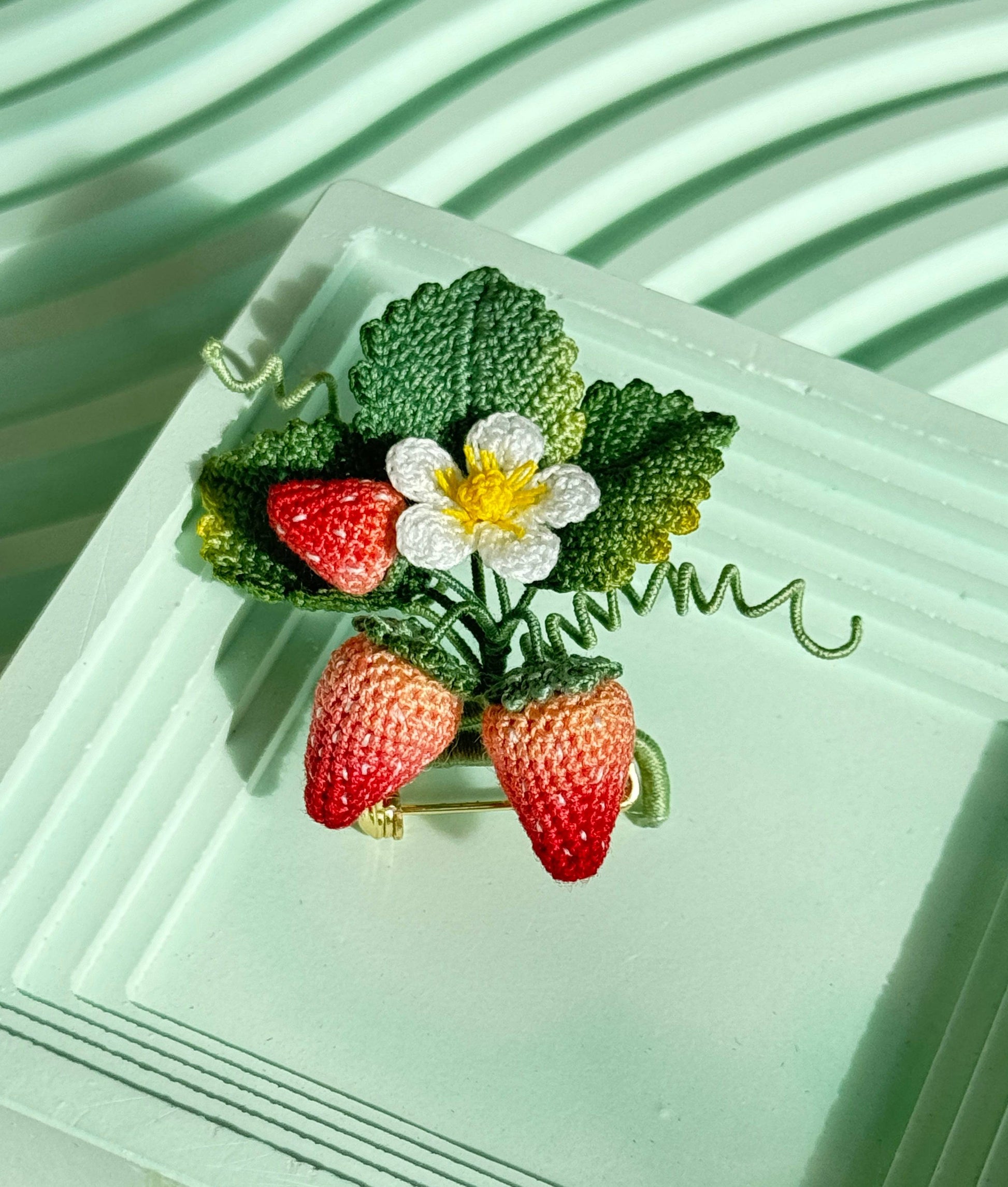 Micro Crochet Strawberry Brooch and Earrings Set