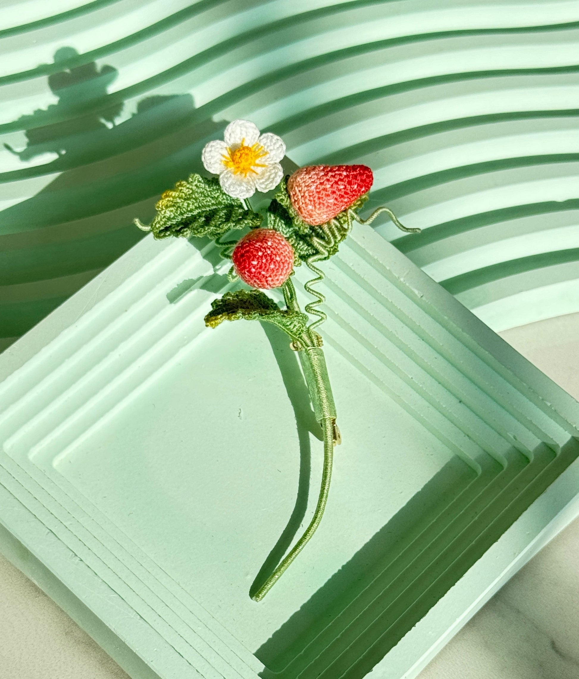 Micro Crochet Strawberry Brooch and Earrings Set