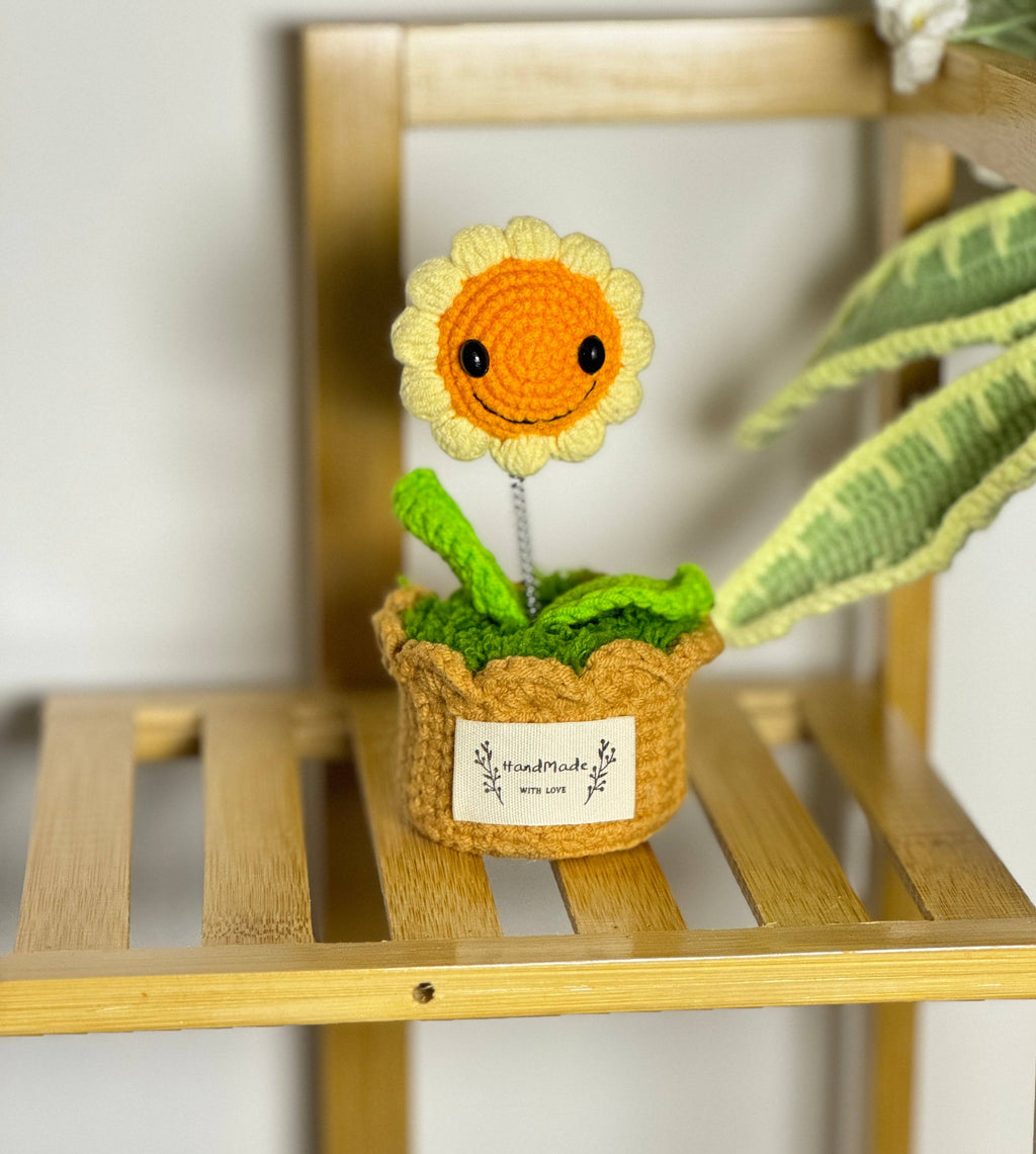 Handcrafted Crocheted Sunflower Plant in Decorative Pot