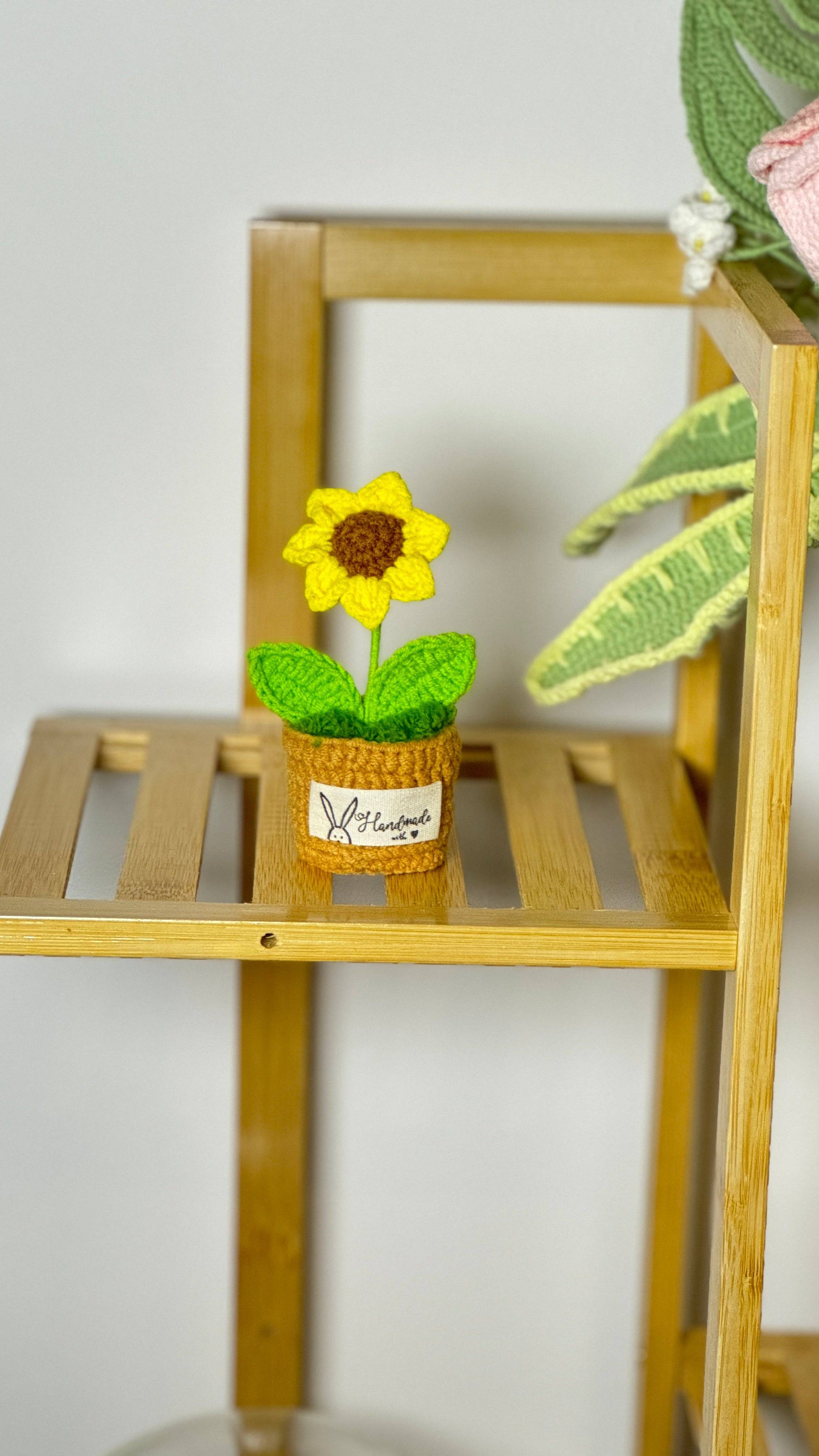Handcrafted Crocheted Sunflower Plant in Decorative Pot