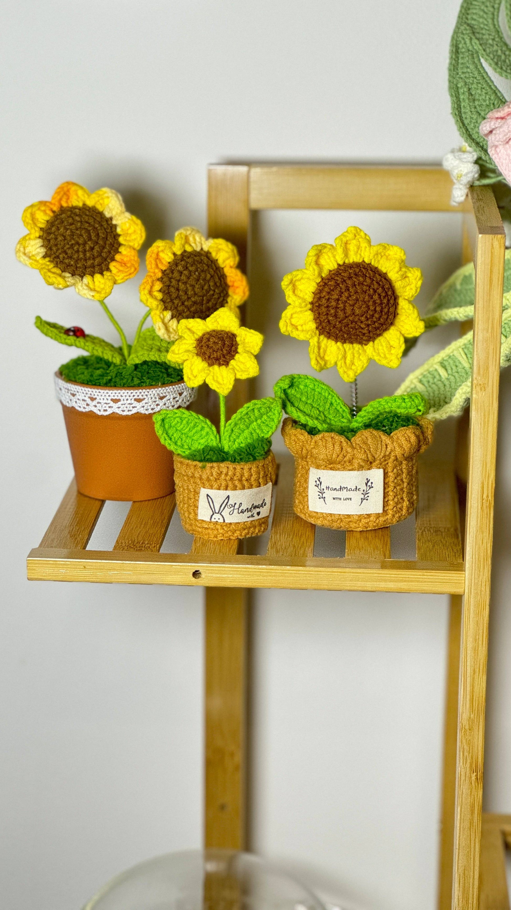 Handcrafted Crocheted Sunflower Plant in Decorative Pot