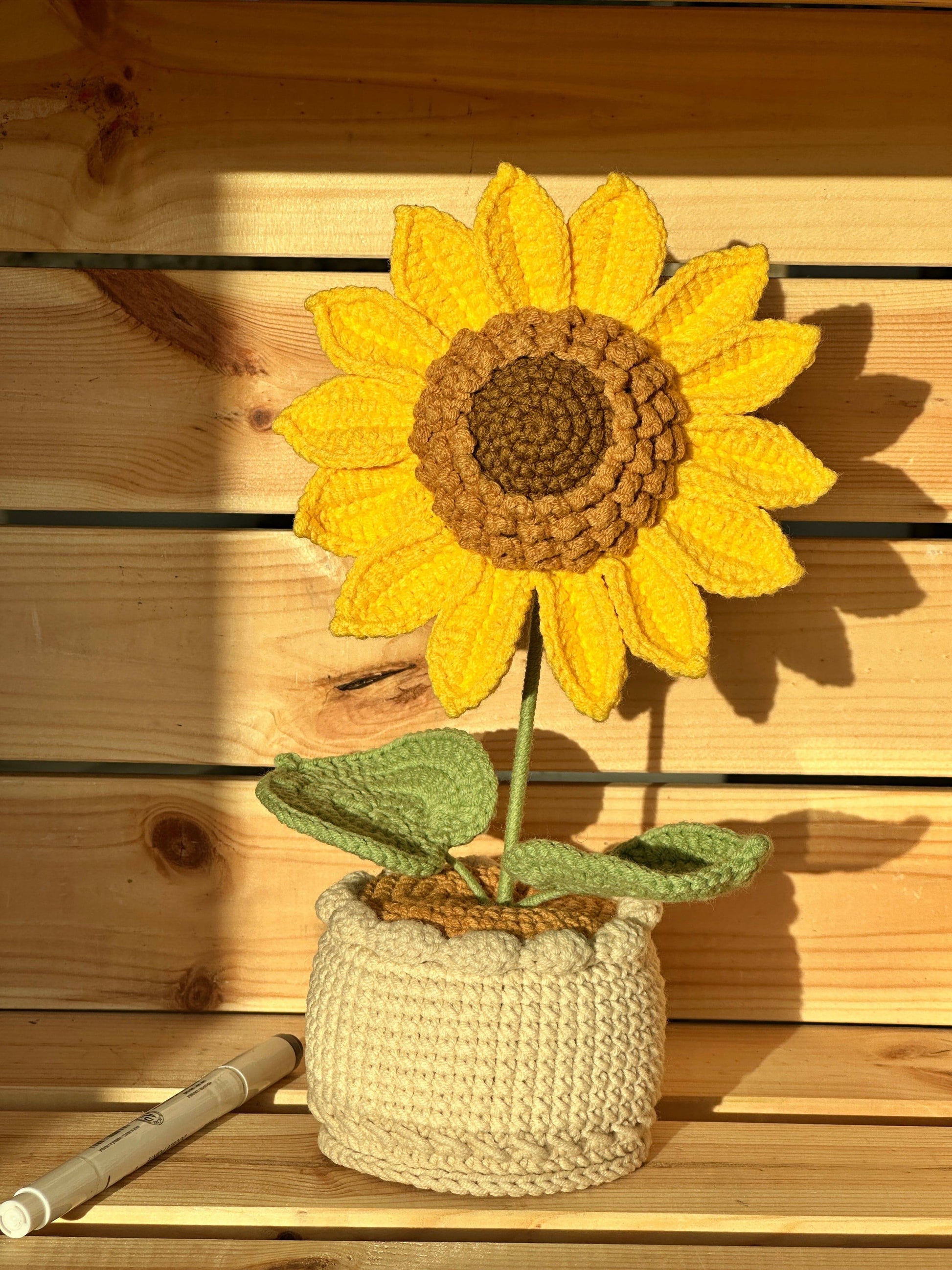 Handcrafted Crocheted Sunflower Plant in Decorative Pot