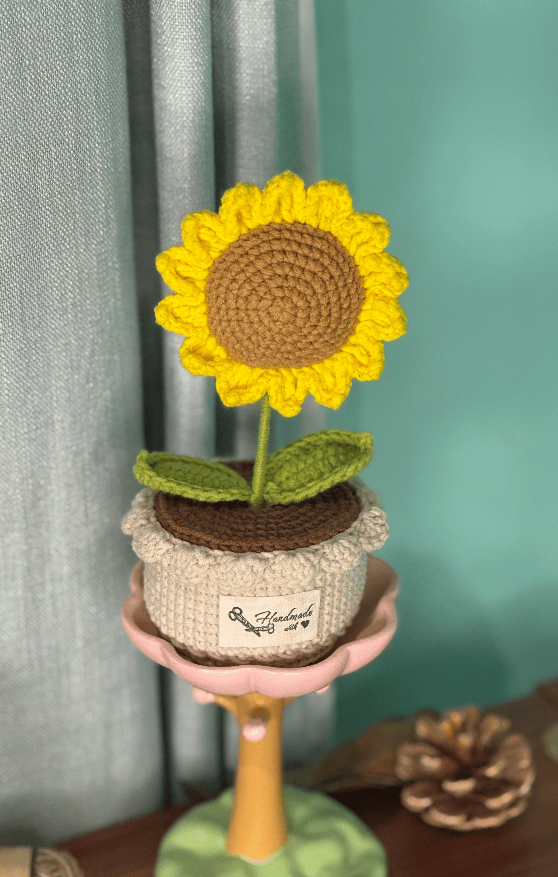 Handcrafted Crocheted Sunflower Plant in Decorative Pot