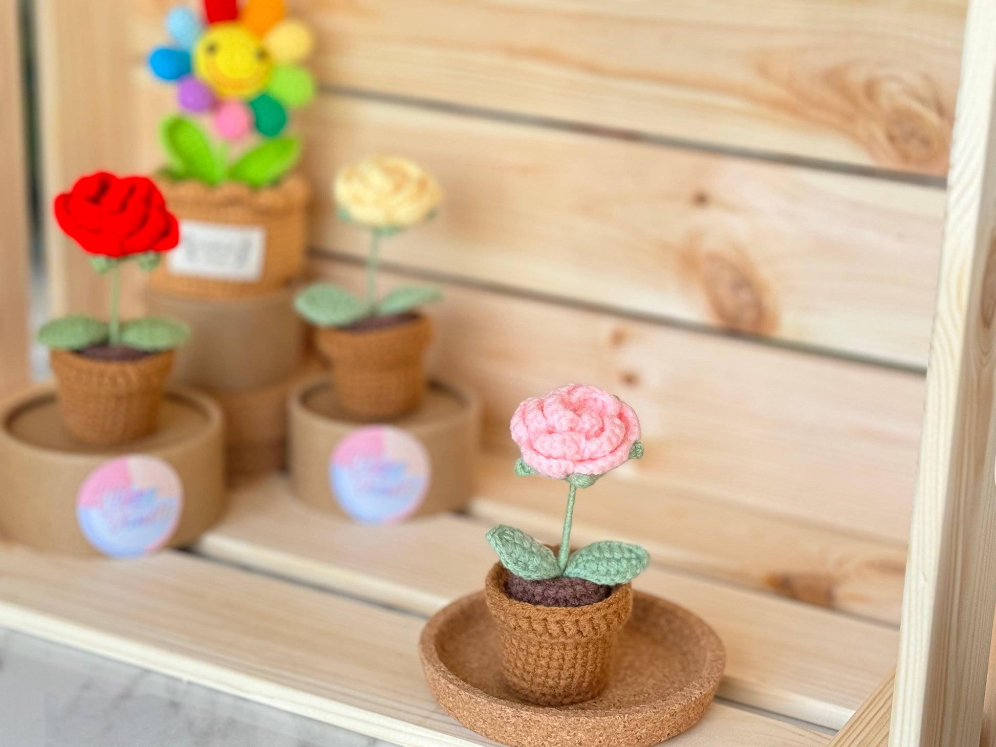 Hand Crocheted Heart Roses with Pot