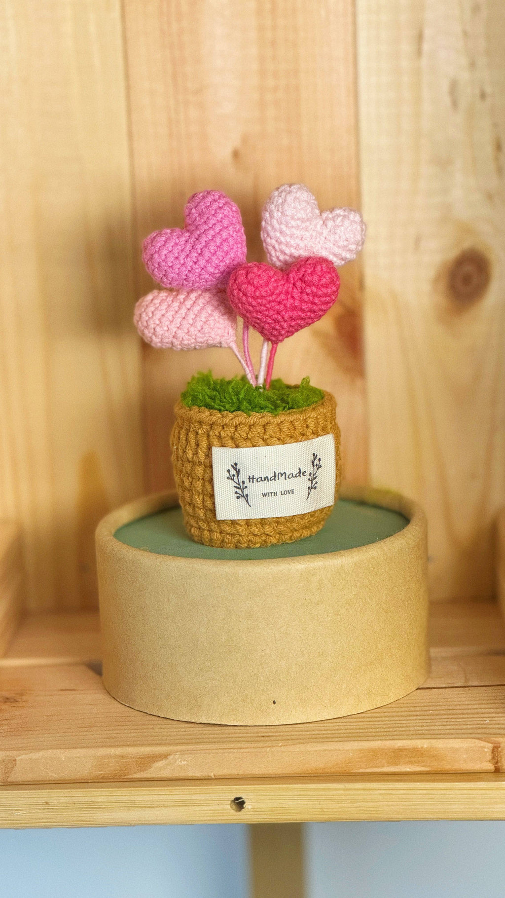 Hand Crocheted Heart Roses with Pot