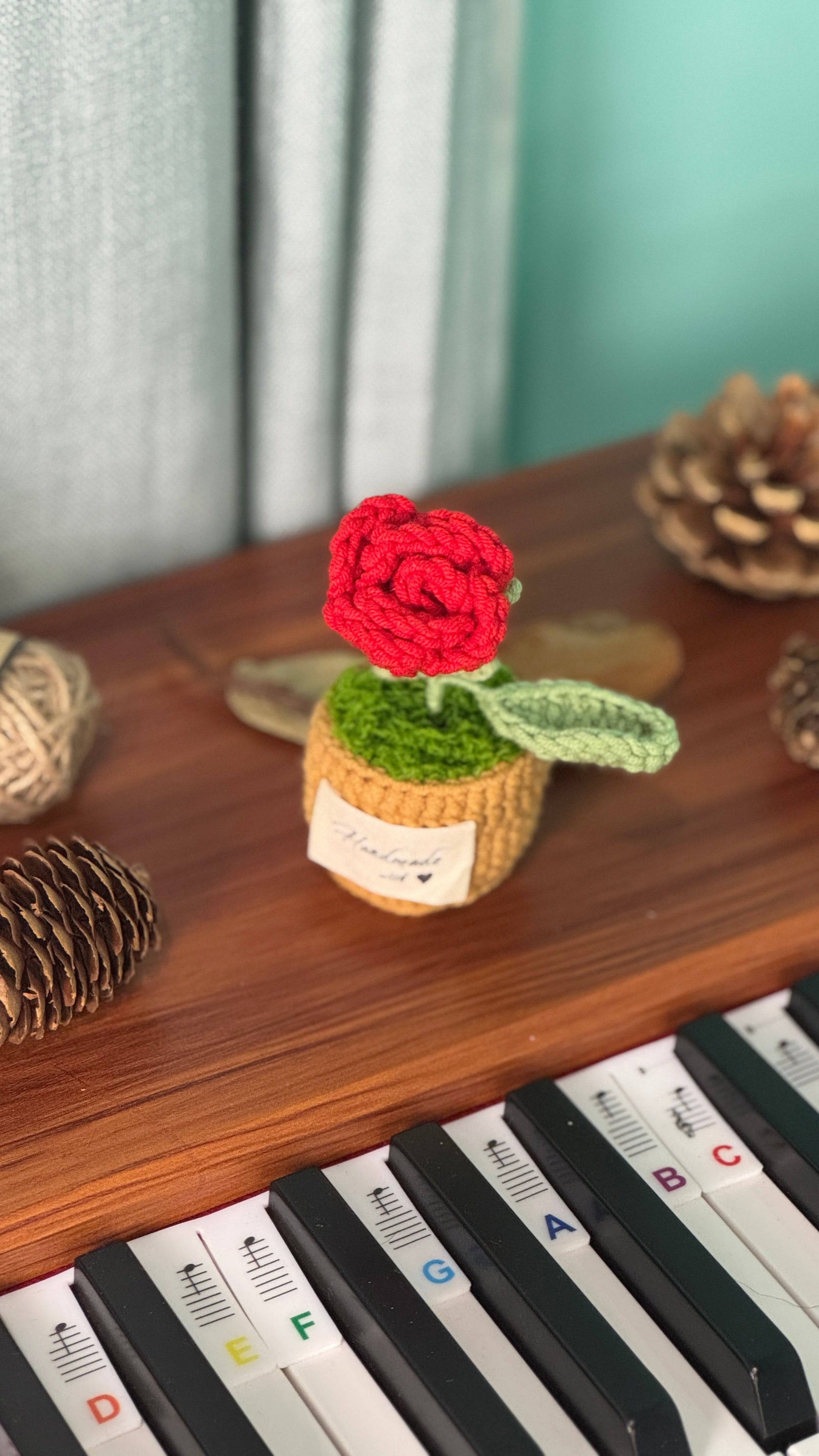 Hand Crocheted Heart Roses with Pot