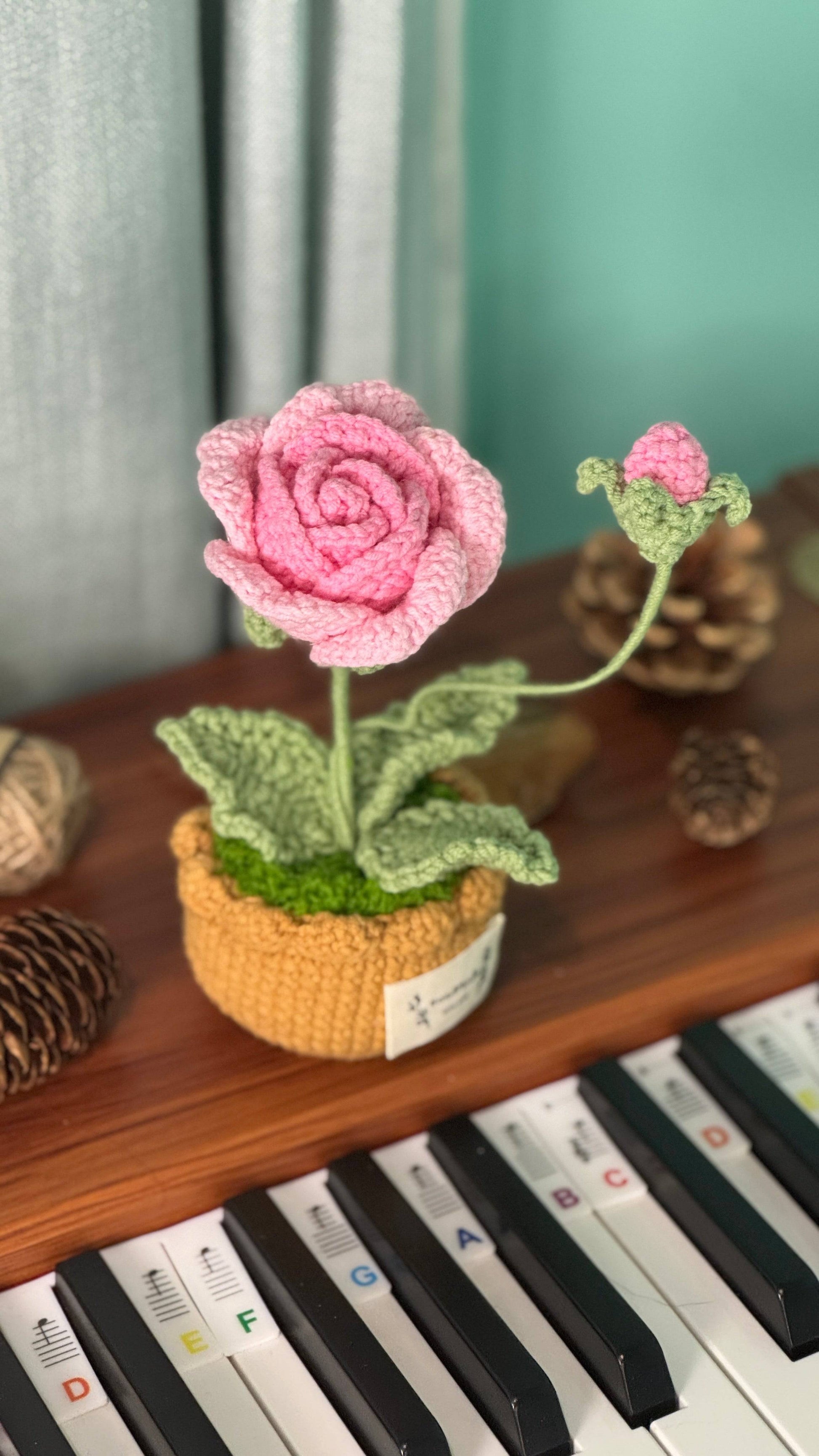 Hand Crocheted Heart Roses with Pot