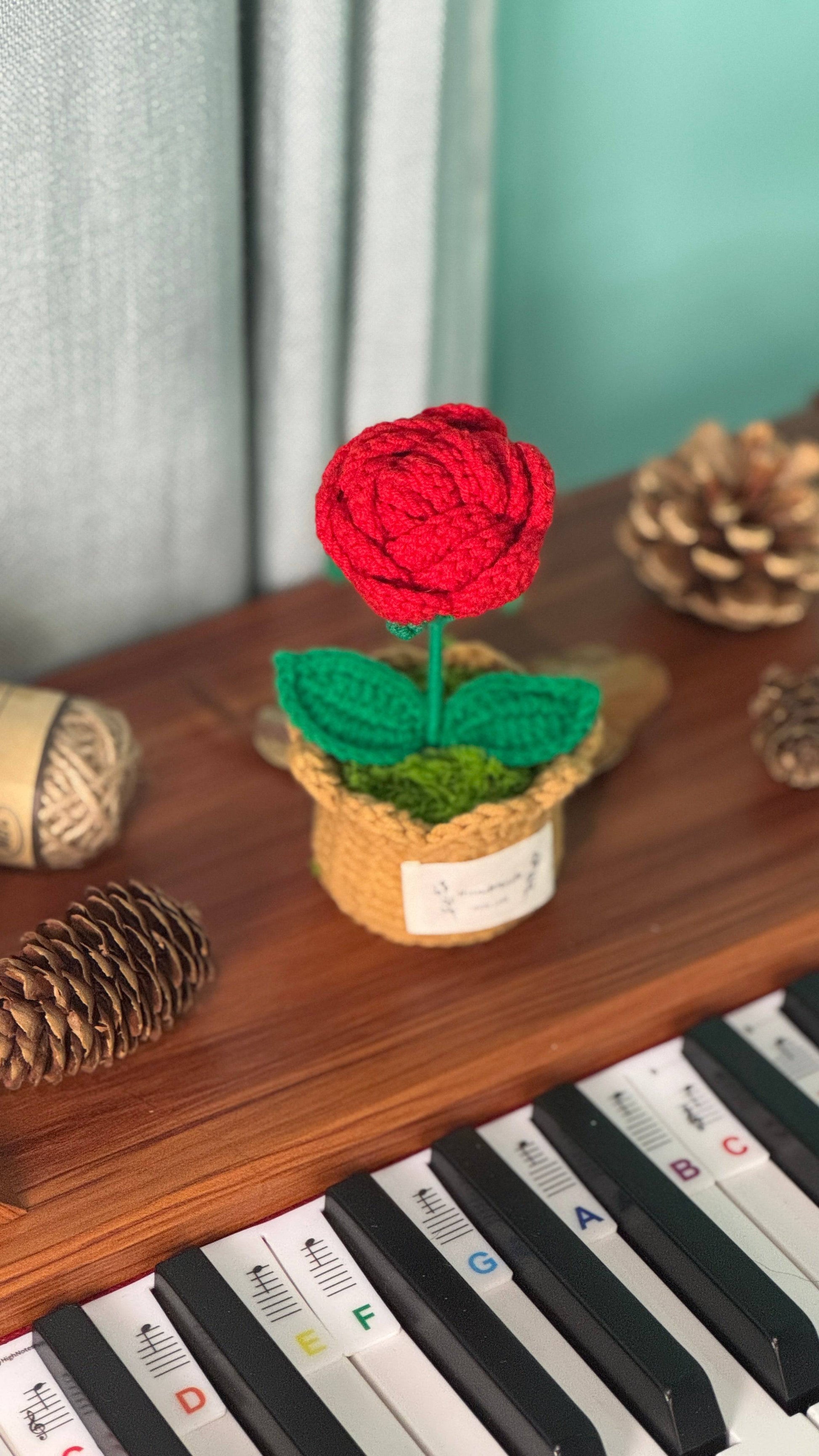 Hand Crocheted Heart Roses with Pot
