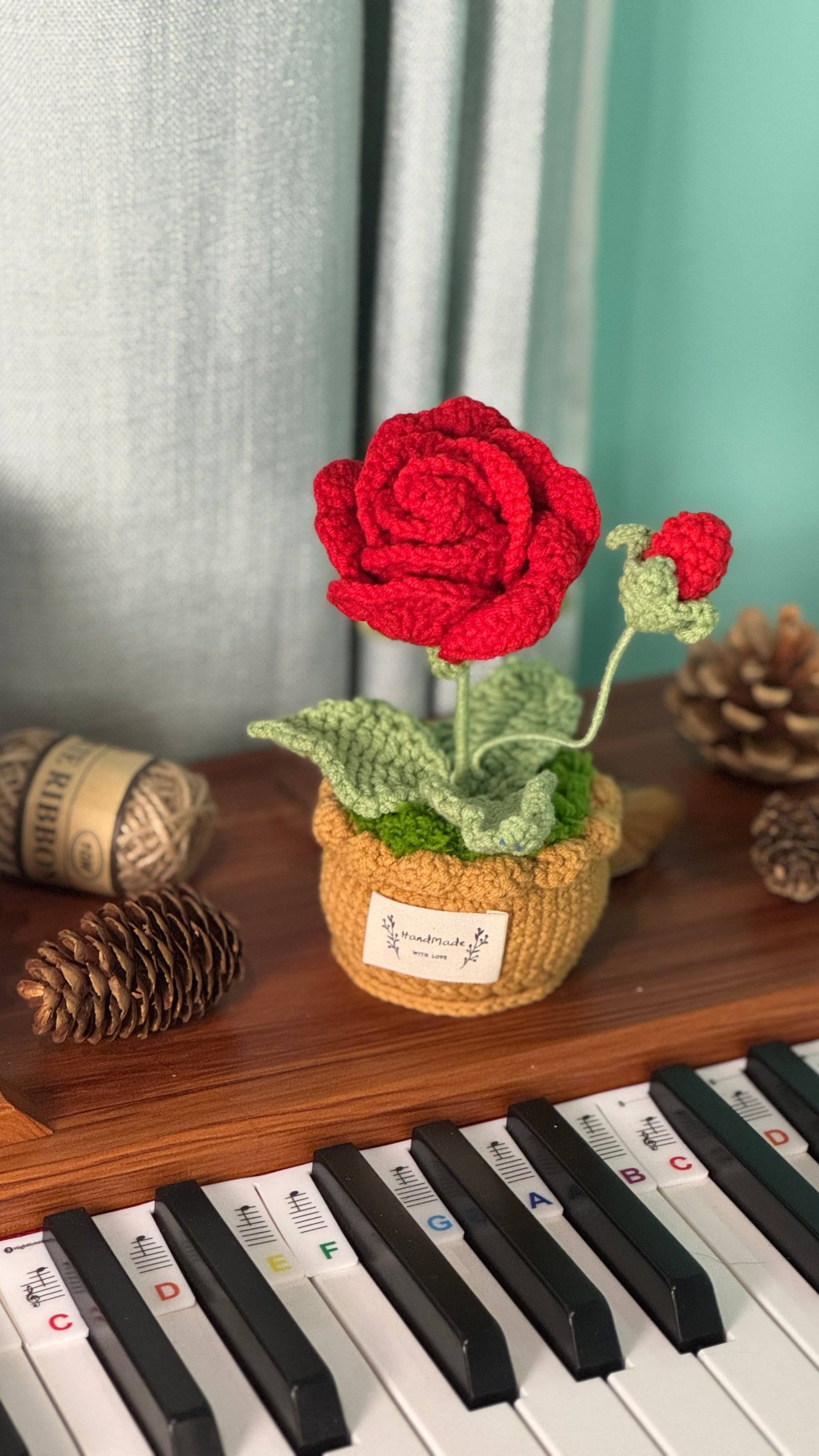 Hand Crocheted Heart Roses with Pot