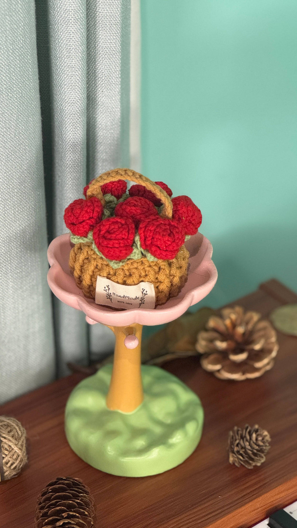 Hand Crocheted Heart Roses with Pot