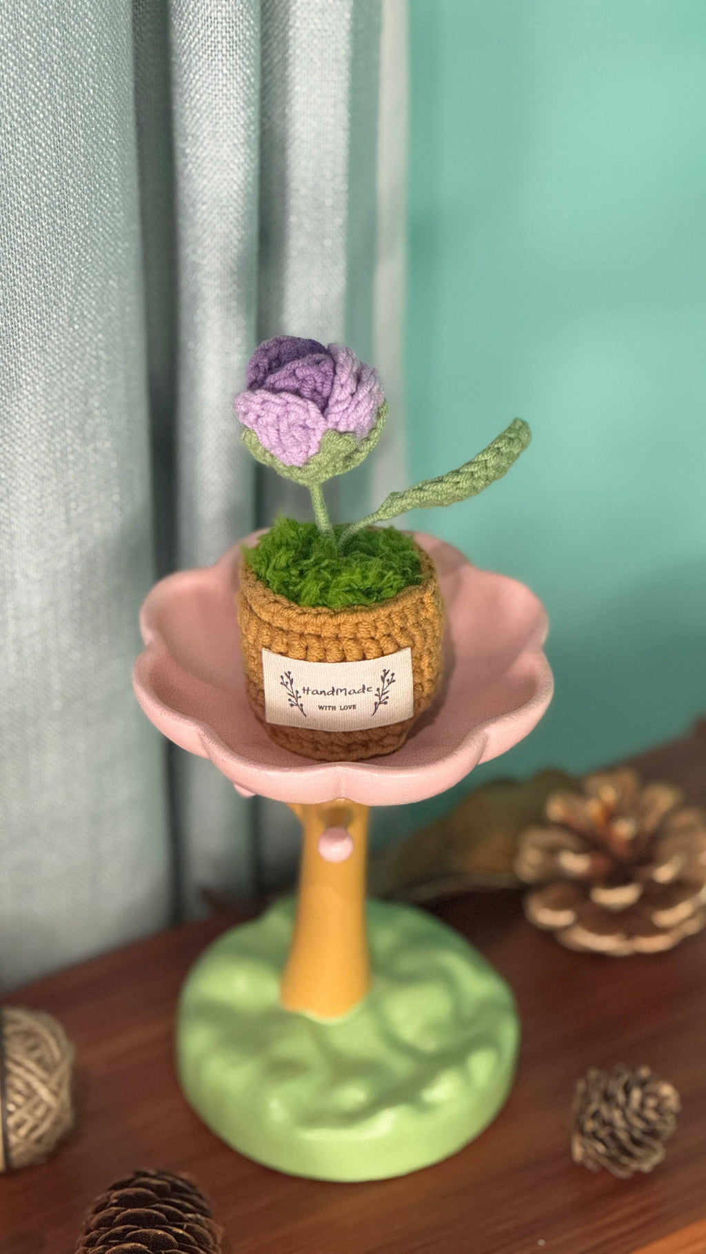 Hand Crocheted Heart Roses with Pot