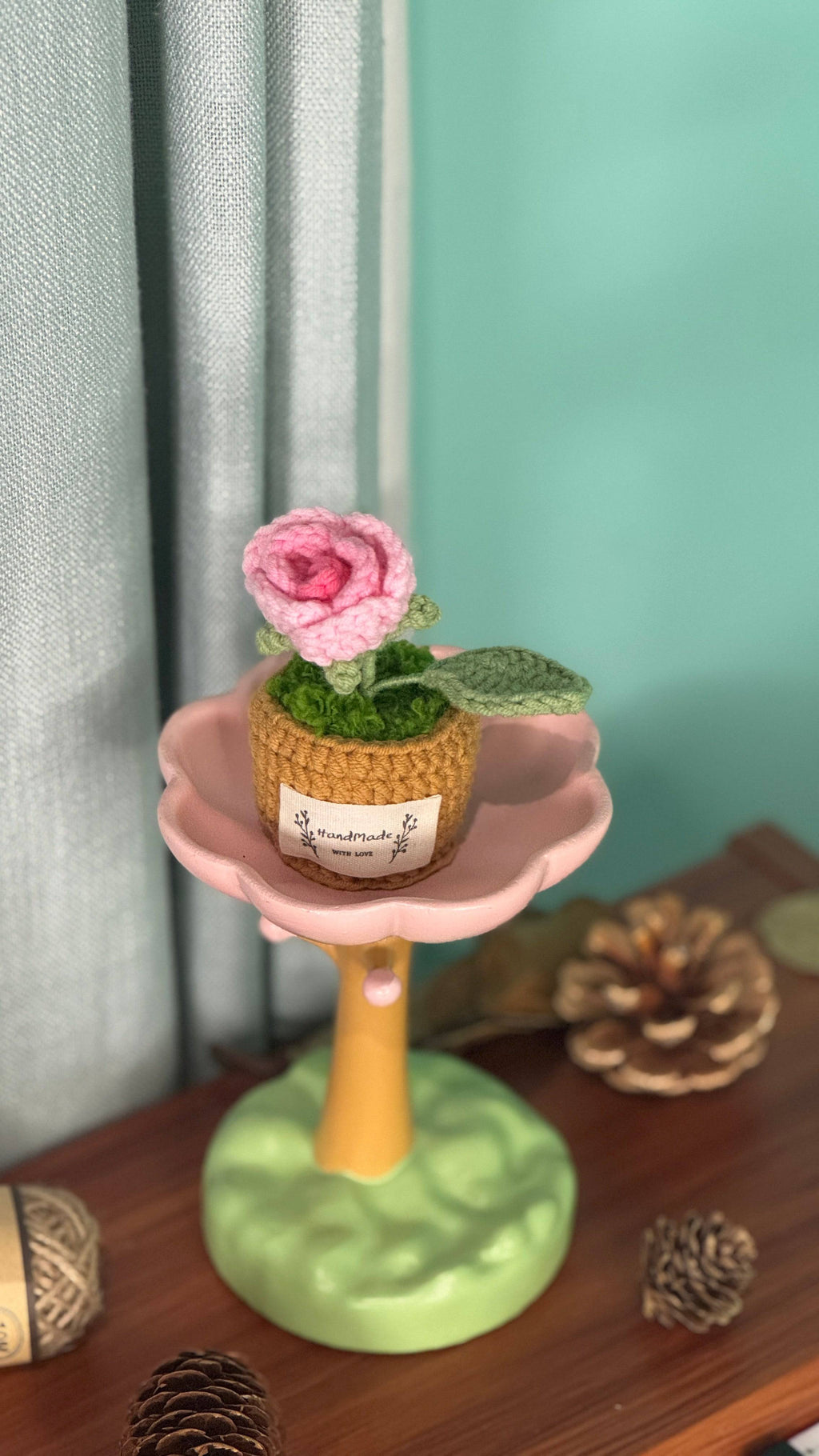 Hand Crocheted Heart Roses with Pot