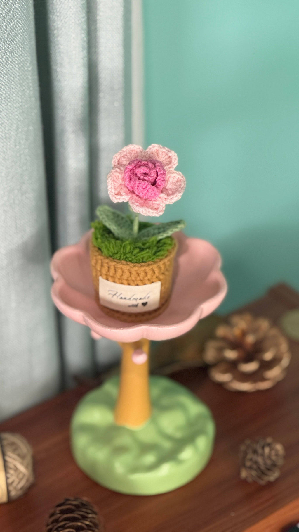 Hand Crocheted Heart Roses with Pot