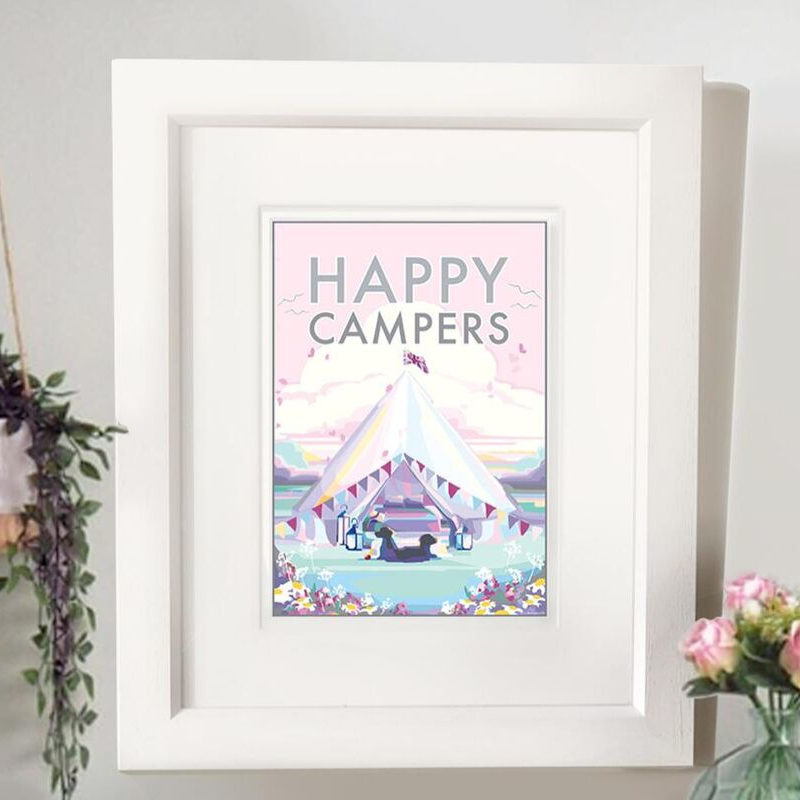 Happy Campers Vintage Travel Poster