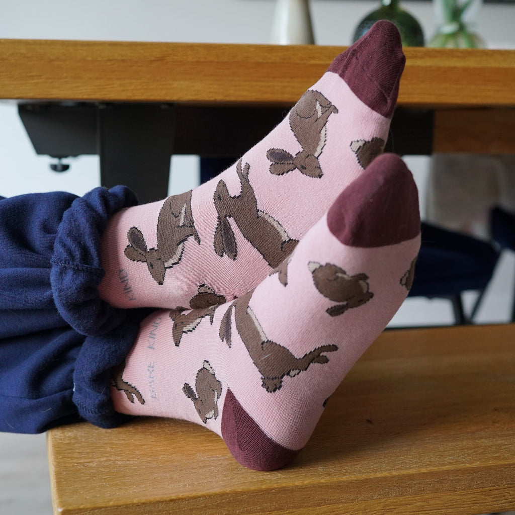 Save the Hares Bamboo Socks in Pink