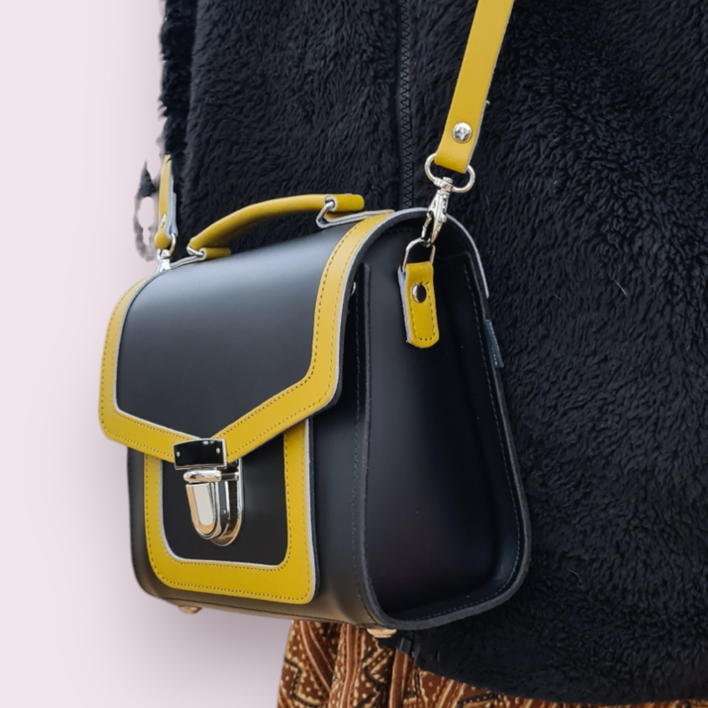 Handmade Leather Sugarcube Plus Handbag in Ochre