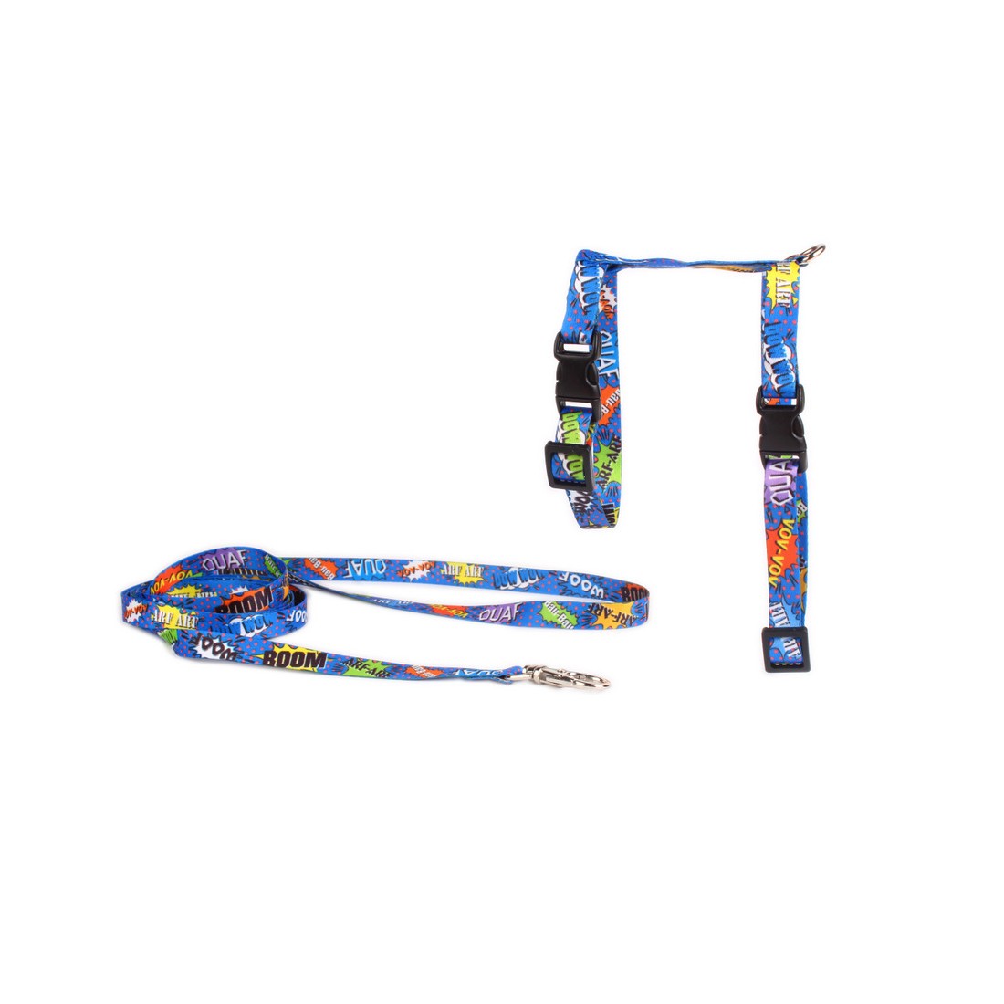 bold blue graffiti cat harness and leash set on a confident urban cat