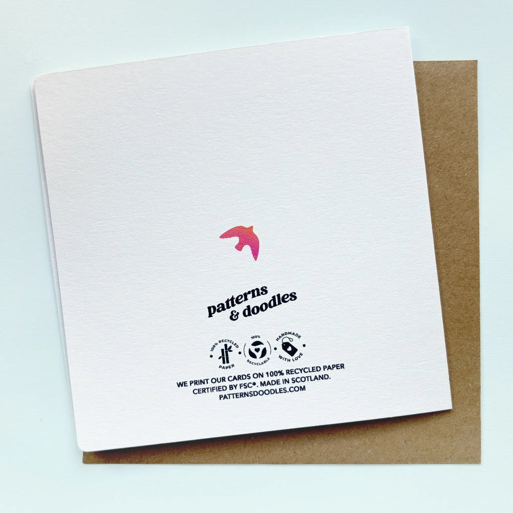 Hand Drawn Birthday Card with Foliage and Birds