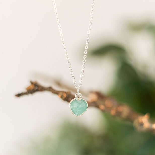 Heart Charm Necklace in Sterling Silver and Amazonite