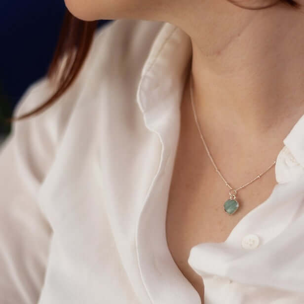 Heart Charm Necklace in Sterling Silver and Amazonite